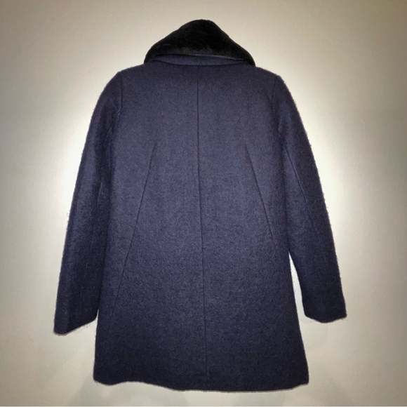 Zara navy blue double breasted peacoat detachable faux fur collar medium - Picture 6 of 9